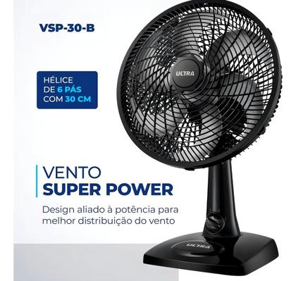 Imagem de Ventilador Preto Mesa E Parede Ultra Mondial VUT30 6 Pás 110v Portátil Potente Ventilador 2 em 1