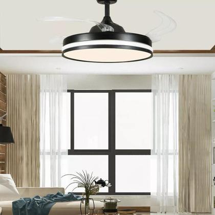Imagem de Ventilador Teto Retratil Controle Remoto Led 3 Cores 4 Pás Preto
