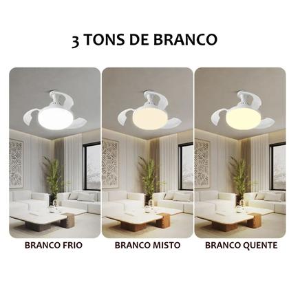 Imagem de Ventilador Teto Retratil Lampada Led 3 Em 1 Ajustavel Controle Remoto Iluminaçao Vento Sol Verao Calor Casa Sala