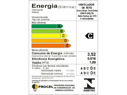 Imagem de Ventilador Teto Ventus 3 Pás 3 Velocidades 130W 127V VENTIDELTA 