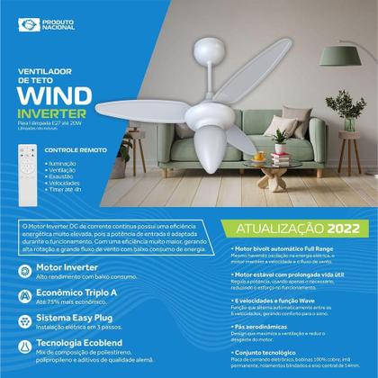 Imagem de Ventilador Teto Wind Inverter C/Contr.Remoto Bivolt Branco