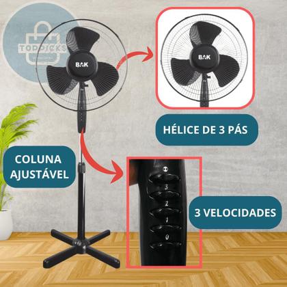Imagem de Ventilador Tipo Pedestal Coluna 3 Velocidades 110V Altura Ajustável Com 3 Pás Ventilador Potente e Silencioso