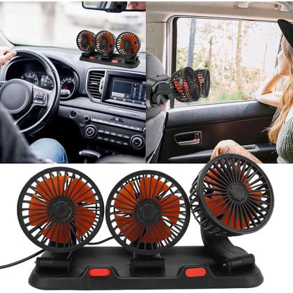Imagem de Ventilador Triplo Carro Caminhao Van Kombi Automotivo 2 Velocidades Silencioso Ajustavel Verao Calor Sol
