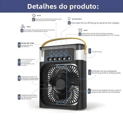 Imagem de Ventilador, Umidificador e Luminária Portátil 3 em 1 com LED - Ideal para Escritório