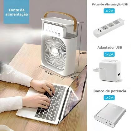 Imagem de Ventilador, Umidificador e Luminária Portátil 3 em 1 com LED - Ideal para Escritório