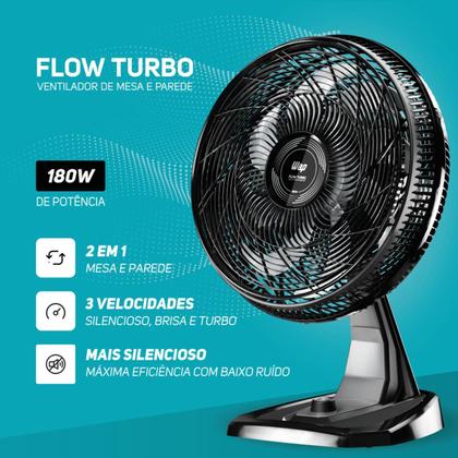 Imagem de Ventilador WAP Flow Turbo Eco 50cm 180W 8 Pás Silencioso 2 em 1 Mesa e Parede 3 Velocidades Econômico 127V
