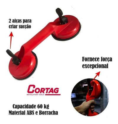 Imagem de Ventosa dupla suporta 60kg vidros, pisos, porcelanatos 60673 cortag