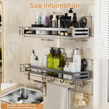 Imagem de Ventosa Shower Caddy CIBOTIES de 40 cm, pacote com 2 unidades, cinza escuro
