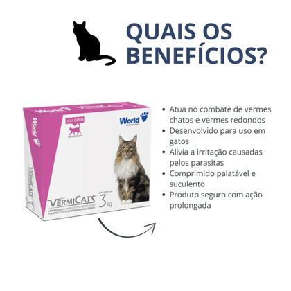 Imagem de Vermicats Vermífugo para Gatos 3Kg C/ 4 Comprimidos World