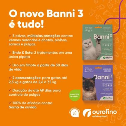 Imagem de Vermífugo Para Gatos Banni 3 Ouro Fino 90ml