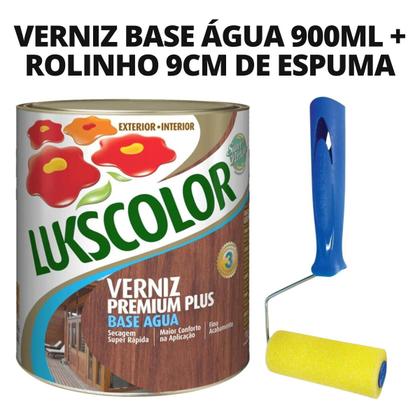 Imagem de Verniz Base Água 900ml Madeira Lukscolor + Rolinho Espuma 9cm
