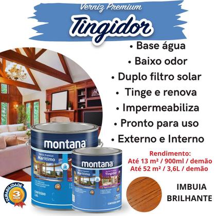 Imagem de Verniz Base Água Tingidor Imbuia Brilhante 3,6L Montana para Madeira