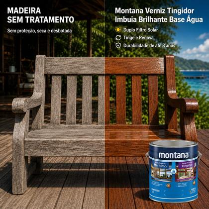 Imagem de Verniz Base Água Tingidor Imbuia Brilhante 3,6L Montana Secagem Rápida e Baixo Odor