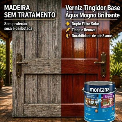 Imagem de Verniz Base Água Tingidor Mogno Brilhante 3,6L Montana Secagem Rápida e Baixo Odor
