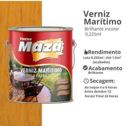 Imagem de Verniz Marítimo Brilhante 0,225mL Incolor P/ Madeira MAZA