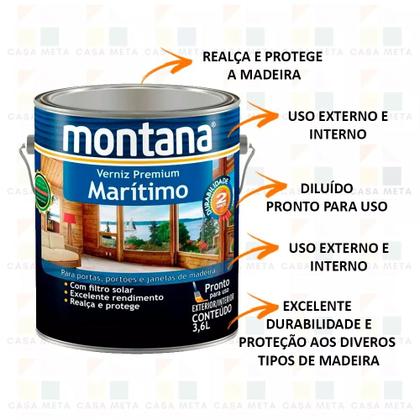 Imagem de Verniz Maritimo Madeira Natural Alto Brilho Montana 3,6 Lt
