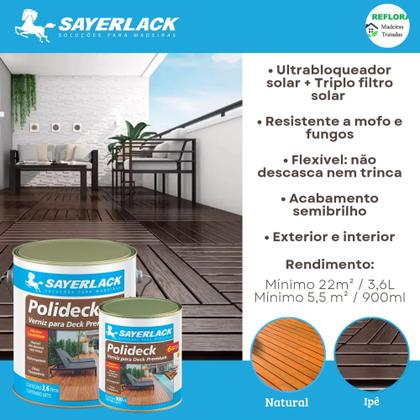 Imagem de Verniz para Deck Premium Polideck Ipê Semibrilho 3,6L Sayerlack Altissíma Durabilidade