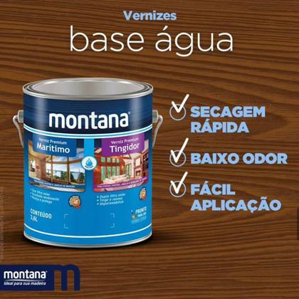Imagem de Verniz Para Madeira Tingidor Base Água Brilhante Montana 3,6 Litros Mogno