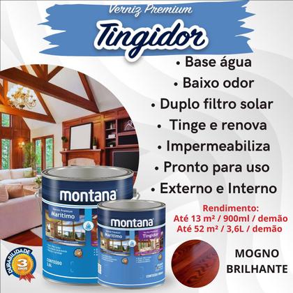Imagem de Verniz Premium Base Água Tingidor Mogno Brilhante 3,6L Montana