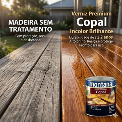 Imagem de Verniz Premium Copal Incolor Brilhante 900ml Montana para Madeira Acabamento Interior