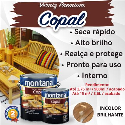 Imagem de Verniz Premium Copal Incolor Brilhante 900ml Montana para Madeira Acabamento Interior