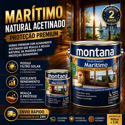 Imagem de Verniz Premium Marítimo Natural Acetinado 900ml Montana Proteção para Madeira