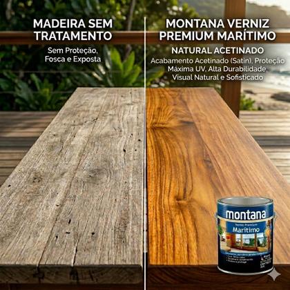 Imagem de Verniz Premium Marítimo Natural Acetinado 900ml Montana Proteção para Madeira