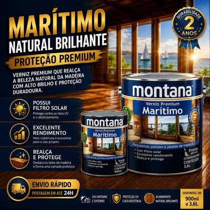 Imagem de Verniz Premium Maritimo Natural Brilhante 3,6L Montana Proteção para Madeira