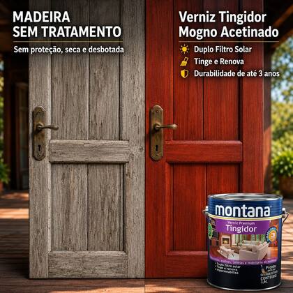 Imagem de Verniz Premium Tingidor Mogno Acetinado 3,6L Montana Proteção para Madeira