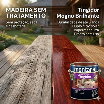 Imagem de Verniz Premium Tingidor Mogno Brilhante 900ml Montana Proteção para Madeira