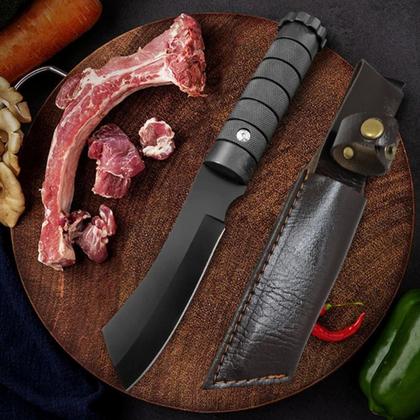 Imagem de Versatilidade e Estilo Faca Cutelo Preta com Bainha em Couro Presente Natal SLKAF81