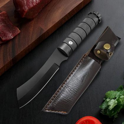Imagem de Versatilidade e Estilo Faca Cutelo Preta com Bainha em Couro Presente Natal SLKAF81