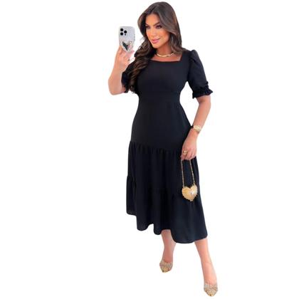 Imagem de Vestido Alfaiataria Evangélico Feminino Com Babado Curto Regular Size Ciganinha com Mangas