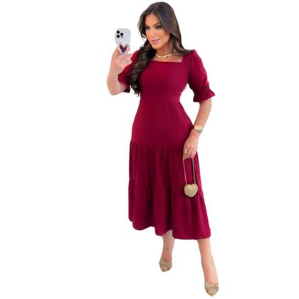 Imagem de Vestido Alfaiataria Evangélico Feminino Com Babado Curto Regular Size Ciganinha com Mangas