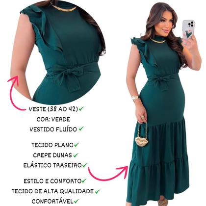 Imagem de Vestido Alfaiataria Evangélico Verde Com Laço e Saia Fluída