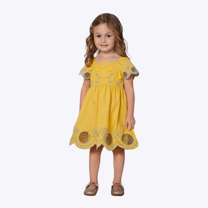 Imagem de Vestido Amarelo Manga Curta Bordado Flores Infantil Menina Milon 2000526