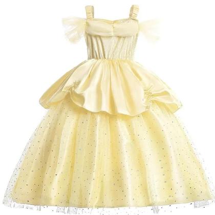 Imagem de Vestido Amarelo Princesa Para Meninas Estilo Europeu Casual Diário Roupas Infantis