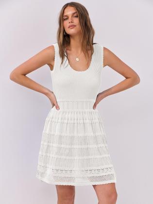 Imagem de Vestido ANRABESS Summer Mini sem mangas de malha regata de crochê branco