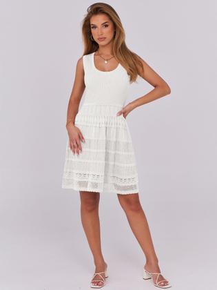 Imagem de Vestido ANRABESS Summer Mini sem mangas de malha regata de crochê branco
