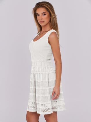 Imagem de Vestido ANRABESS Summer Mini sem mangas de malha regata de crochê branco