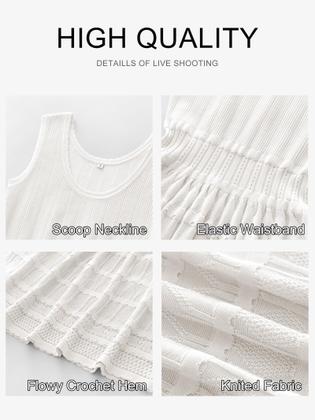 Imagem de Vestido ANRABESS Summer Mini sem mangas de malha regata de crochê branco