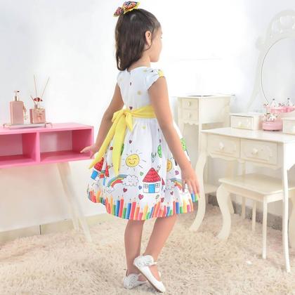 Imagem de Vestido Aquarela Lápis De Cor Formatura ABC Detalhes Amarelo