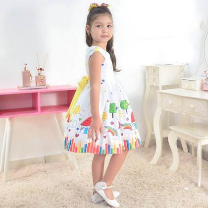 Imagem de Vestido Aquarela Lápis De Cor Formatura ABC Detalhes Amarelo