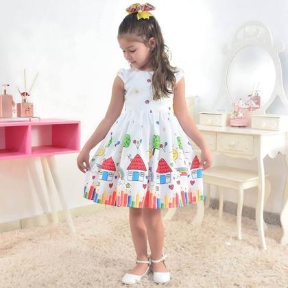 Imagem de Vestido Aquarela Lápis De Cor Formatura ABC Detalhes Amarelo