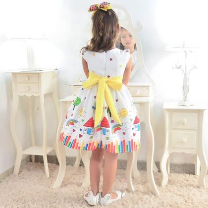 Imagem de Vestido Aquarela Lápis De Cor Formatura ABC Detalhes Amarelo