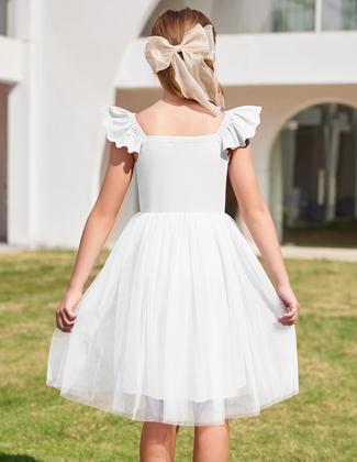 Imagem de Vestido Arshiner Girls Summer, manga com babados, tule branco
