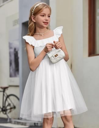 Imagem de Vestido Arshiner Girls Summer, manga com babados, tule branco
