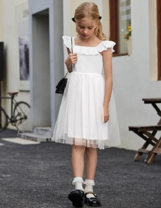 Imagem de Vestido Arshiner Girls Summer, manga com babados, tule branco