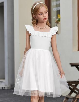 Imagem de Vestido Arshiner Girls Summer, manga com babados, tule branco
