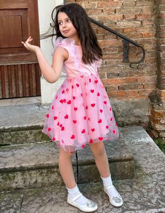 Imagem de Vestido Arshiner Toddler Wedding Guest rosa com estampa de coração